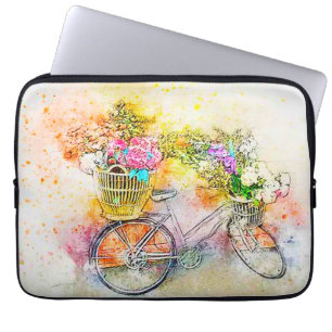 Funda Para Portátil Bicicleta y flores 