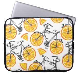 Funda Para Portátil Bicicletas con ruedas naranjas. Mano de agua