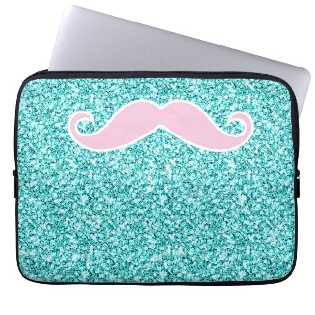 FUNDA PARA PORTÁTIL BIGOTE ROSADO FEMENINO EN EFECTO VERDE AZULADO DEL (Frente)