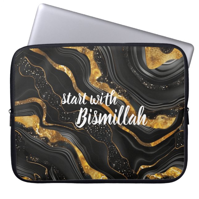 Funda Para Portátil Bismillah Alhamdullilah Gold Black Agate (Frente)