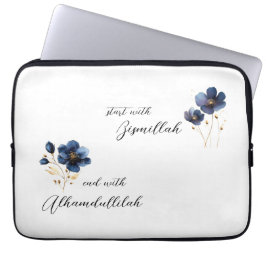 Funda Para Portátil Bismillah Alhamdullilah Navy Oro Floral