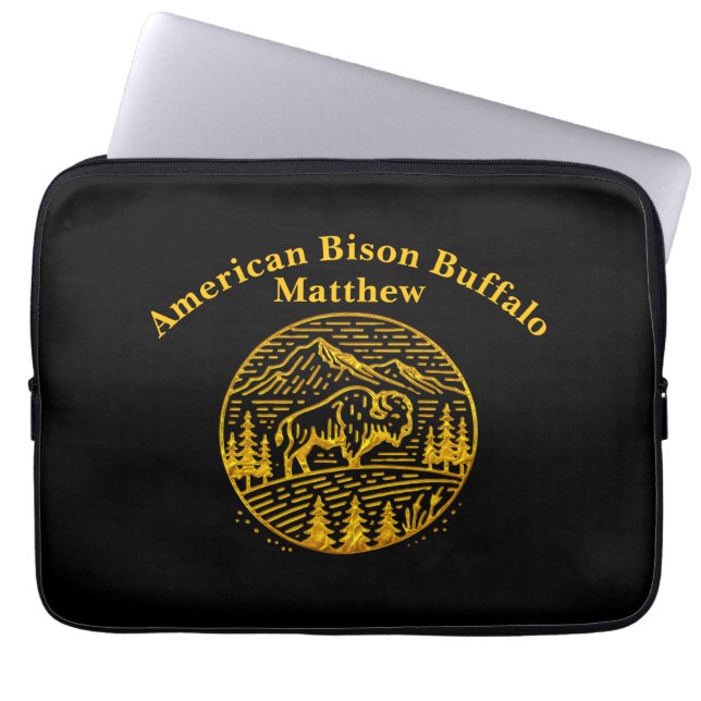 Funda Para Portátil Bison al atardecer en paisaje montañoso (Frente)