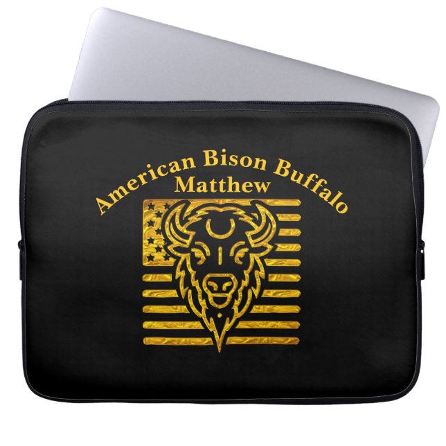 Funda Para Portátil Bison con fondo de bandera estadounidense (Frente)