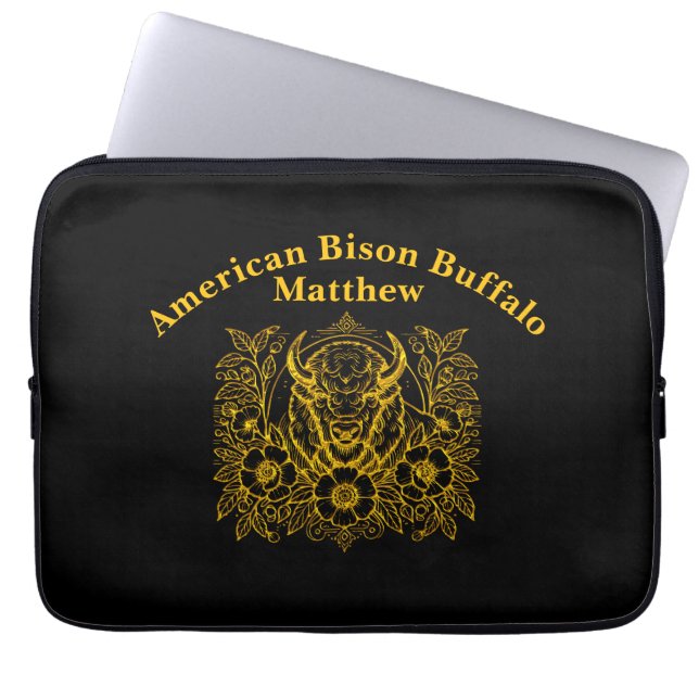 Funda Para Portátil Bison de oro entre flores (Frente)