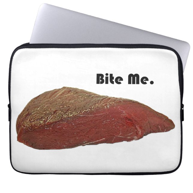 Funda Para Portátil Bite Me Funny Steak Beef Pun Chiste (Frente)