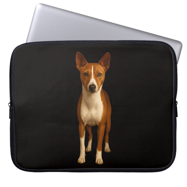 Funda Para Portátil Black 4 Luxe Laptop Sleeve, Classy Basenji Dog (Frente)