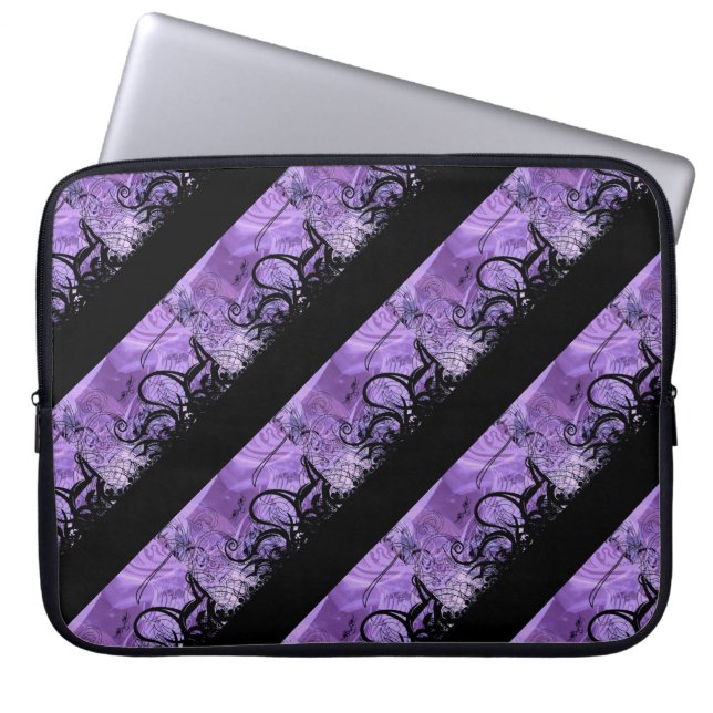 Funda Para Portátil Black and Purple Striped Pattern Laptop Sleeve (Frente)