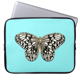 Funda Para Portátil Black and white butterfly, turquoise background
