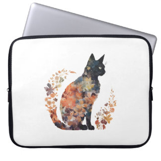 Funda Para Portátil Black Cat Lover Costuma Flor Flor Flor Sterror