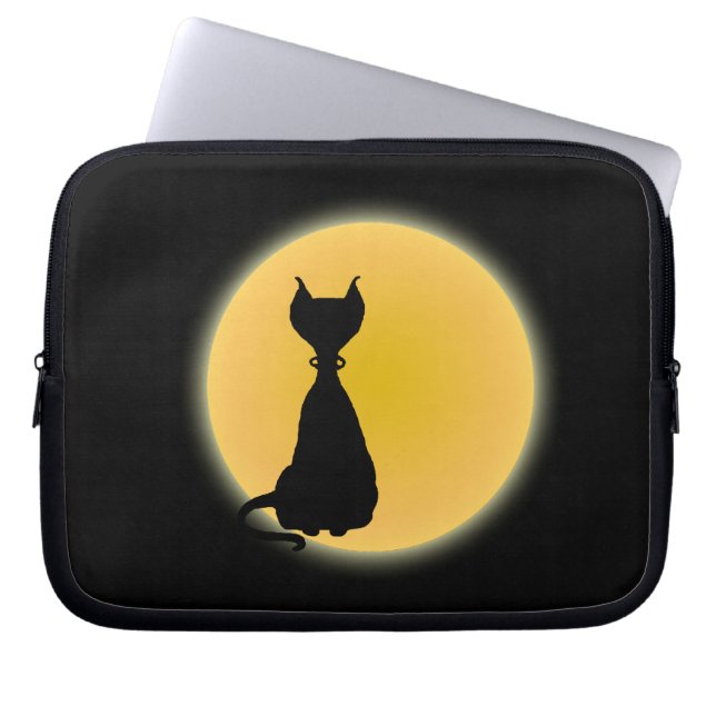 Funda Para Portátil Black Cat & Yellow Moon Halloween Art (Frente)