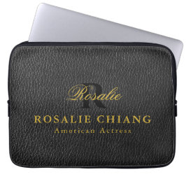Funda Para Portátil Black Leather Texture Custom Laptop Sleeve Design