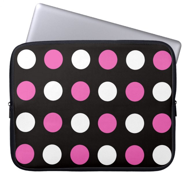Funda Para Portátil Black Polka Dots Black Pink White (Frente)