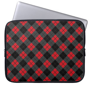 Funda Para Portátil Black Red Plaid Check Laptop Sleeve