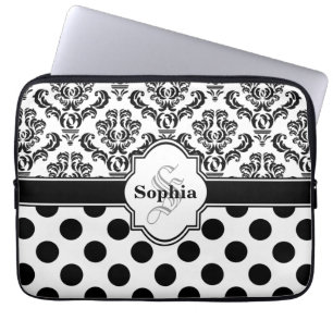 Funda Para Portátil Black Vintage Damask Cute Polka Dots