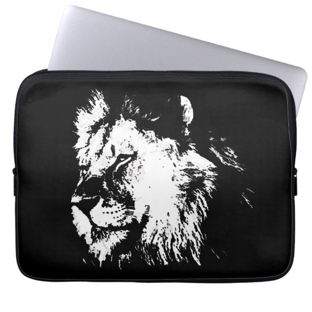 Funda Para Portátil Black White Lion - Animal Pop Art (Frente)