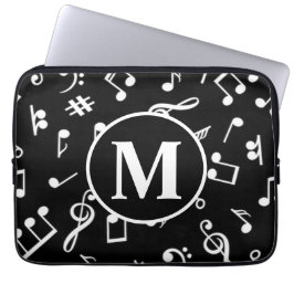 Funda Para Portátil Black & White Monogram Music Note