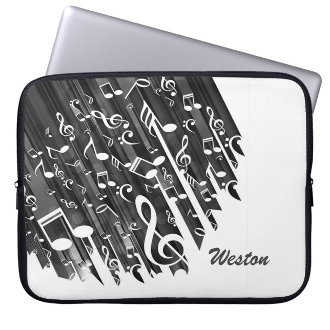 Funda Para Portátil Black-White Music Notes and Custom Monogram (Frente)