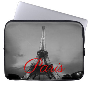 Funda Para Portátil Black White Paris City Night Eiffel Tower European