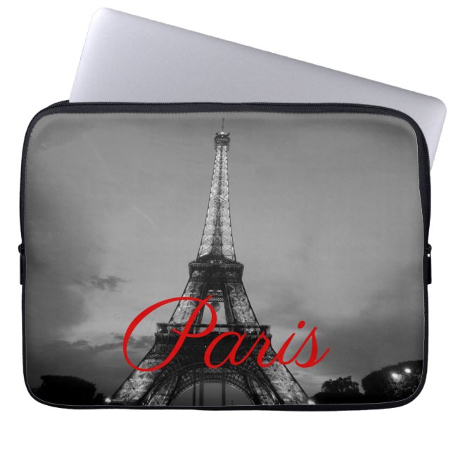 Funda Para Portátil Black White Paris City Night Eiffel Tower European (Frente)