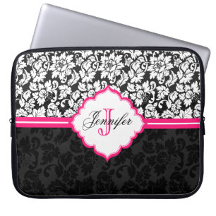 Funda Para Portátil Black White & Pink Vintage Floral Damasks
