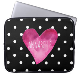 Funda Para Portátil Black + White polka puntos Watercolor Corazón Mono