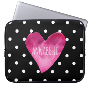 Funda Para Portátil Black + White polka puntos Watercolor Corazón Mono