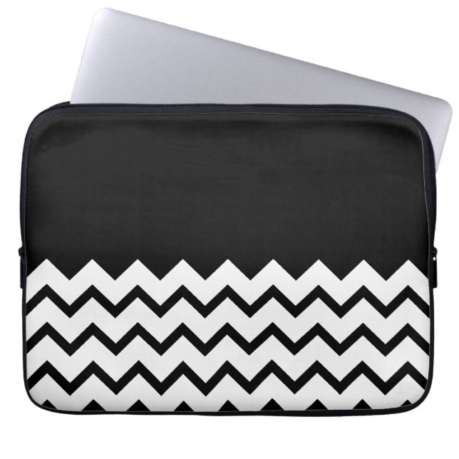 Funda Para Portátil Blanco y negro. El zigzag de la parte, pieza negro (Frente)