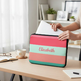 Funda Para Portátil Bloque de Color Rosa y Verde Rayado