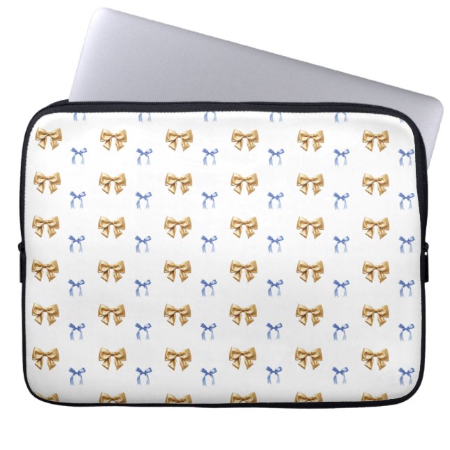 Funda Para Portátil Blue and Gold Coquette Bow (Frente)