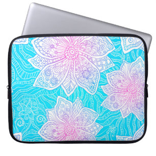 Funda Para Portátil Blue and pink colors ornate flowers seamless patte
