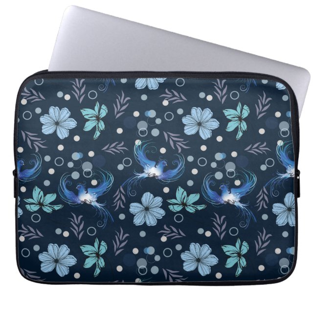 Funda Para Portátil Blue Birds and Floral Harmony Seamless Pattern (Frente)
