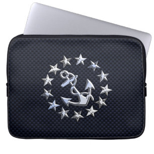 Funda Para Portátil Blue Carbon Nautical Silver Yacht Flag Print