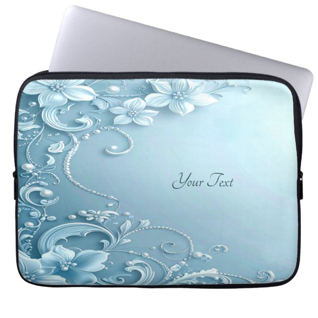 Funda Para Portátil Blue Decorative Floral Laptop Sleeve (Frente)