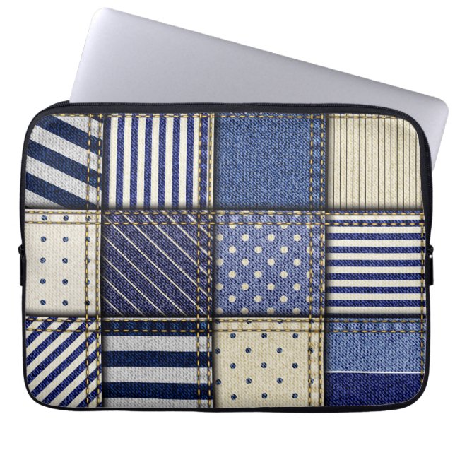 Funda Para Portátil Blue Denim Patchwork (Frente)