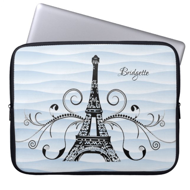 Funda Para Portátil Blue Eiffel Tower Flourish Laptop Sleeve (Frente)