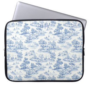 Funda Para Portátil Blue french Toile de Jouy Stylish Vintage Monogra