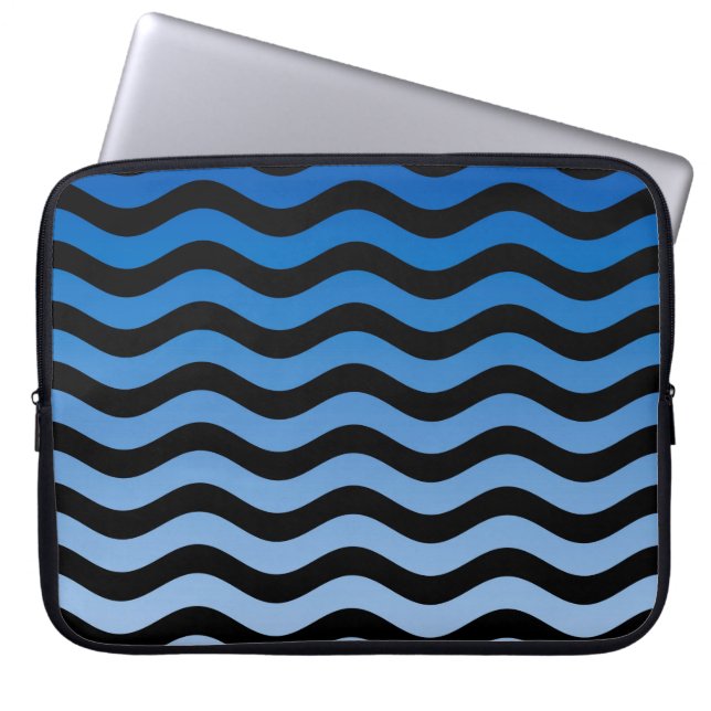 Funda Para Portátil Blue Gradient Wavy Stripes (Frente)