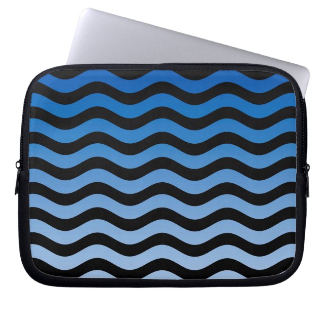 Funda Para Portátil Blue Gradient Wavy Stripes (Frente)