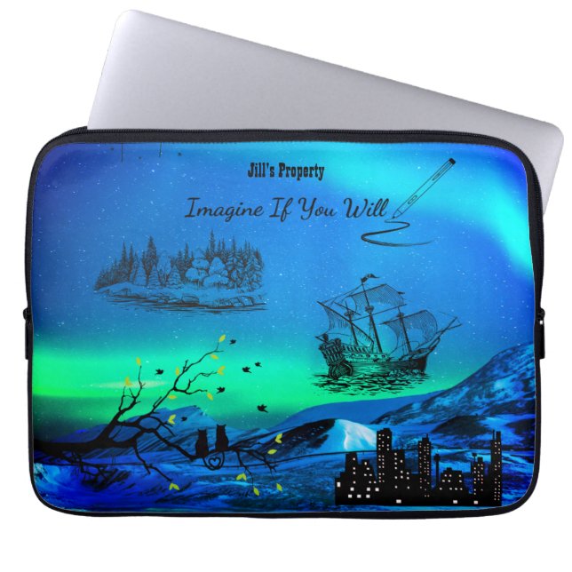 Funda Para Portátil Blue & Green 'Imagine If' Electronics Bag (Frente)