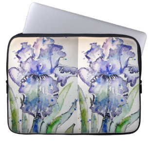 Funda Para Portátil Blue Iris Watercolor Flor de arte floral Laptop