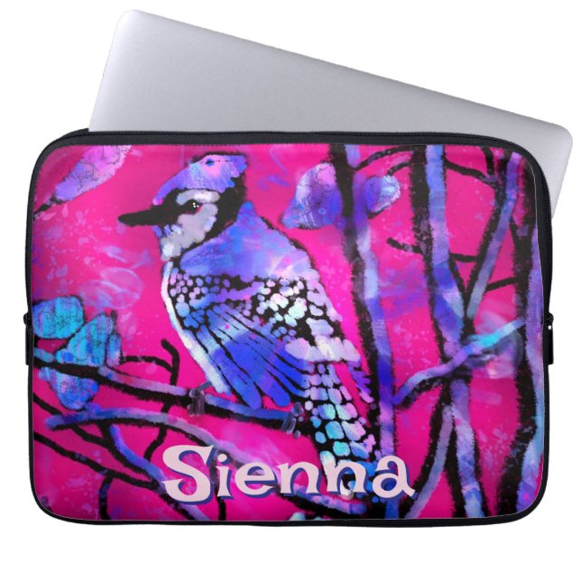 Funda Para Portátil Blue Jay Bird Tree Branch Pink Personalized  (Frente)