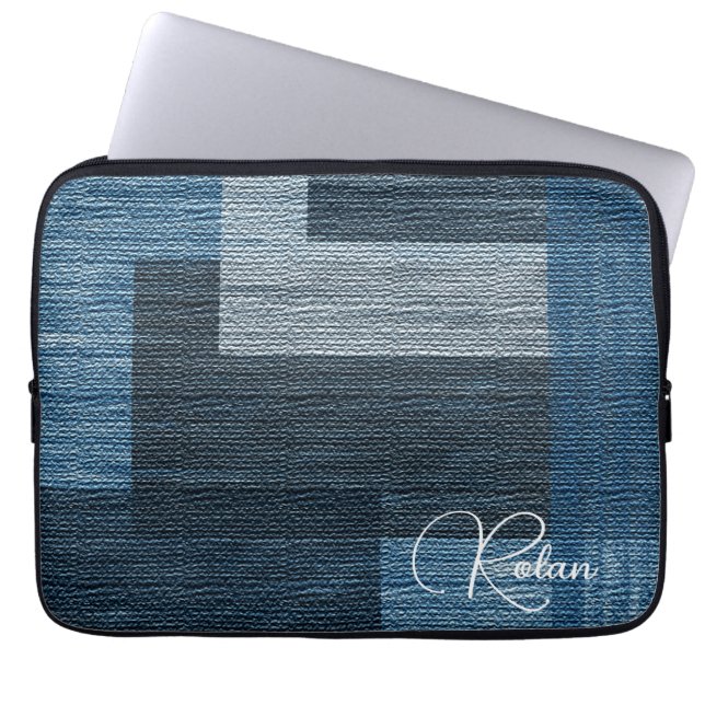 Funda Para Portátil Blue Jean parche Work Faux Burlap (Frente)