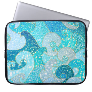 Funda Para Portátil Blue Mermaid Faux Purpurina Sea - Océano oro Verde