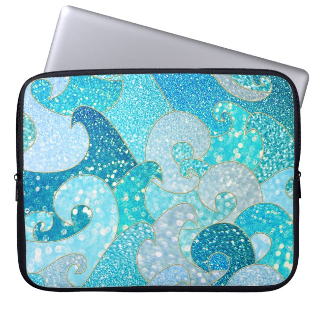 Funda Para Portátil Blue Mermaid Faux Purpurina Sea - Océano oro Verde (Frente)
