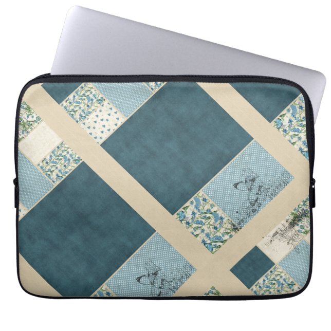 Funda Para Portátil Blue Patchwork Laptop Electronics Sleeve  (Frente)