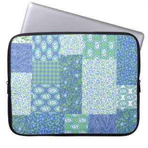 Funda Para Portátil Blue Periwinkle Floral Boho Faux Patchwork Pattern