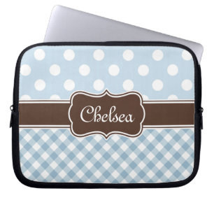 Funda Para Portátil Blue Polka Dot Gingham Patterns Brown Name