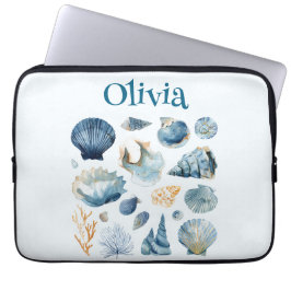 Funda Para Portátil Blue Seashell Laptop Sleeve | Custom Name