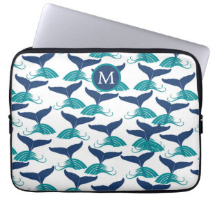 Funda Para Portátil Blue Verde azulada Whale Cails Monograma Portátil 