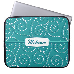 Funda Para Portátil Blue White Swirls Nombre personalizado